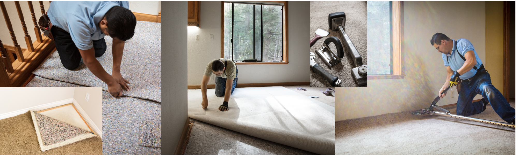 A man installing carpet in a home